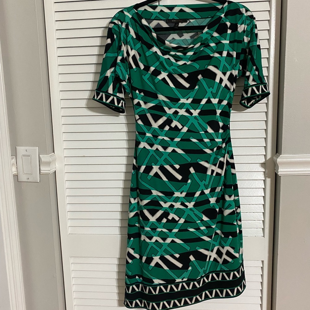 BCBG Green, white, Black geometric pattern dress